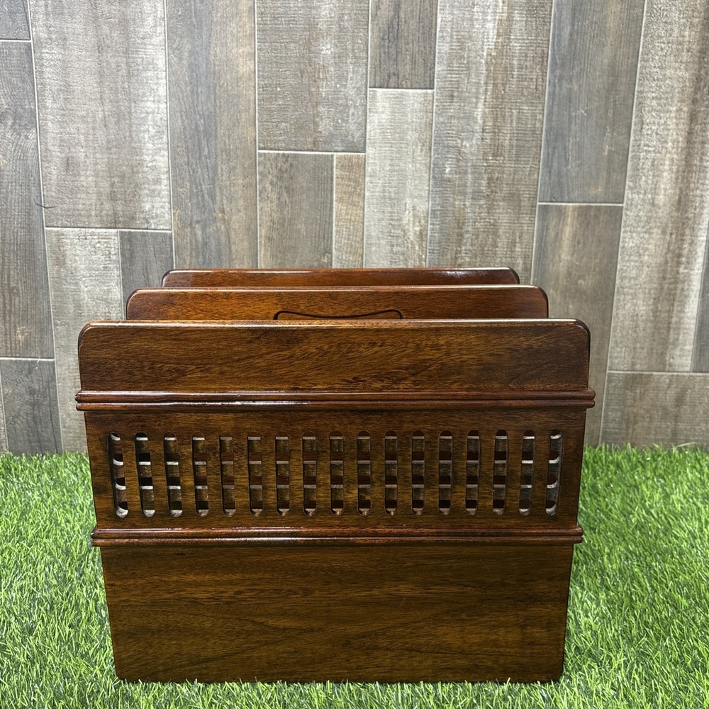 Vintage MCM Selamat Designs Dark Oak Wooden Magazine Rack Mid Century Modern
